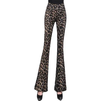 Senhoras Micro-calças de Cintura Alta Magro Calças Casuais Mulheres de Outono Inverno de Calças Elegantes Plus Size Deusa estampa de Leopardo Calças F303