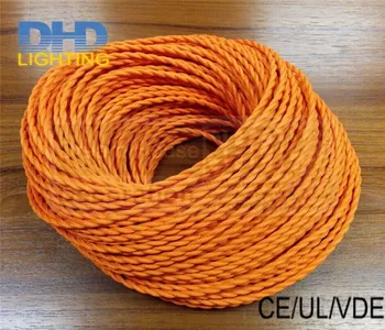 Frete grátis 25meters/rolo de cabo de tecido vintage edison filamento de lâmpada DIY pingente cordão 2*0.75 laranja trançado têxtil tecido fio