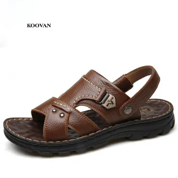 Koovan Homens Sandálias de Verão de 2018 Novo original de Couro, Sapatos de Praia, masculina Casual Sandálias, Chinelos de Jovens de Couro, Sapatos da Moda