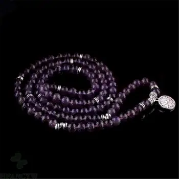8mm Ametista mala colar pingente 108 perla o bracelete de energia natural Chakas orar Pulseira MONGE yoga mala Abençoe cadeia Budismo