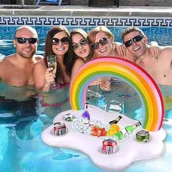 Inflável gigante arco-íris na Nuvem Titular da Bebida de Luxo, um Bar Flutuante de Acessórios para Festas na Piscina e Entretenimento