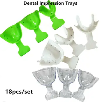 1Set Dentárias maxilares Desdentados Impressão de Bandejas cheias de Dentadura Quadro de Cortar 18pc/set