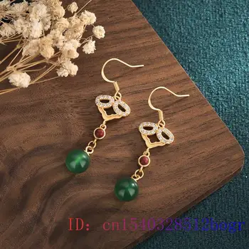 Verde Jade Bead Brincos De Calcedônia Natural Zircão Amuleto De Pedra Preciosa Presentes De Jóias De Moda Das Mulheres De Cristal De Prata 925