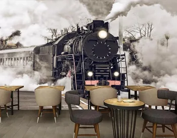 Personalizado mural, papel de parede 3D de trem velho pintura de decoração