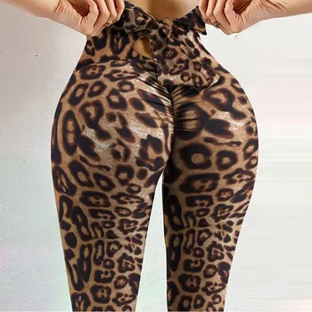 Mulheres estampa de Leopardo leggings de Cintura Alta Trecho Push-Up Execução Esportes de Leggings Slim Calça Casual Calça Fitness Legging
