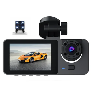3 Lente Traço Cam Frontal /Traseira/Dentro da Câmera do Carro DVR Traço Auto Gravador de Vídeo Dashcam Visão Noturna IPS de 1080P HD da Câmera do Carro para Carros