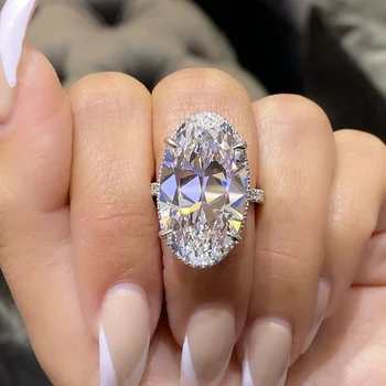 Clássico da Moda de Luxo Anéis para as Mulheres Oval de Cristal Cor de Prata Anel de Noivado Festa de Casamento Jóias de Presente de Aniversário