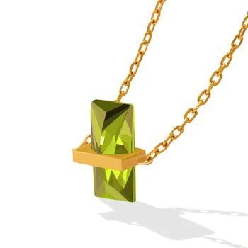 A europa e a América Luxo Alto Grau Diamante Verde Zircão Colar Pingente de Aço Inoxidável das Mulheres Dourada da Jóia de Presente