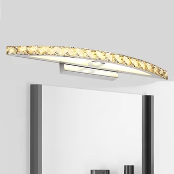 Atacado simples e casa de banho de luxo frente do espelho, lâmpada LED cristal da lâmpada de parede da casa de banho impermeável, anti-fog de aço inoxidável do espelho