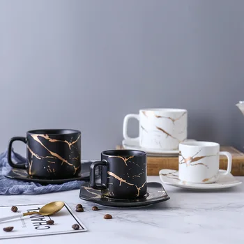 Marmoreio Ouro Matte Série De Produtos De Estilo Japonês, Preto E Branco Xícara E Pires De Caso Xícara De Chá De Vidro Copo De Café