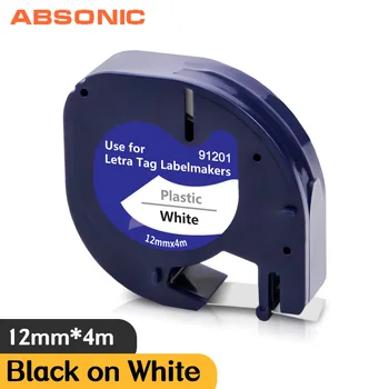 Absonic 91201 Label Maker é Compatível para o DYMO LetraTag Etiqueta da Fita Pirntrer Preto no Branco 91331 91221 Fita Plástica Autocolante