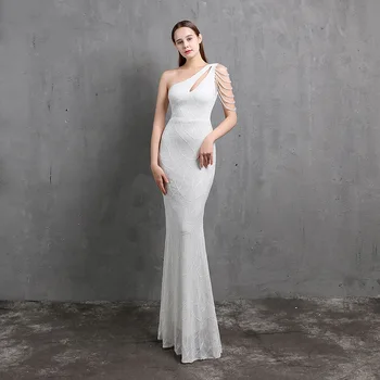 O Tamanho Mais Elegante De Um Ombro-Branco Preto De Lantejoulas Vestido De Noite 2022 Mulheres Esferas Festa De Casamento Vestido Maxi